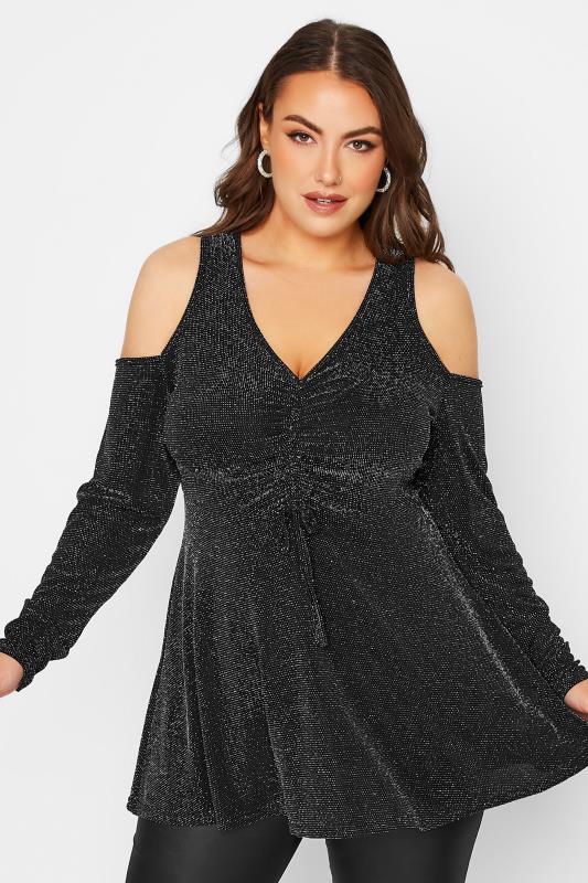  dla puszystych LIMITED COLLECTION Curve Black & Silver Glitter Cold Shoulder Top