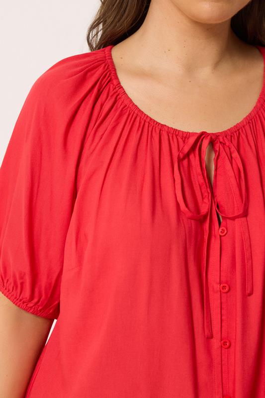 YOURS Plus Size Red Button Through Tie Neck Top | Yours Clothing 4