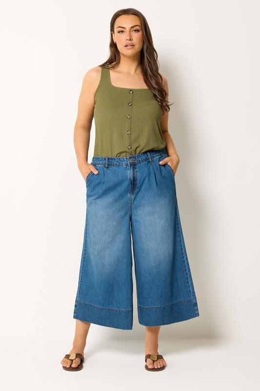 YOURS Plus Size Blue Cropped Deep Hem Jeans | Yours Clothing 1