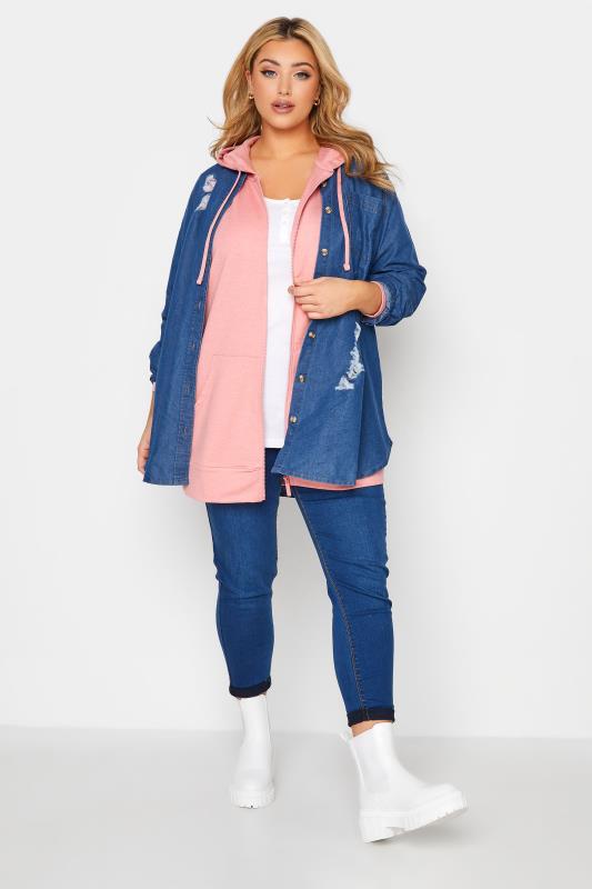 Plus Size Blush Pink Zip Through Hoodie | Yours Clothing 2
