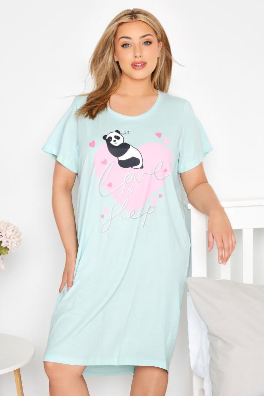 Plus Size  Curve Blue 'Love To Sleep' Sleeping Panda Nightdress