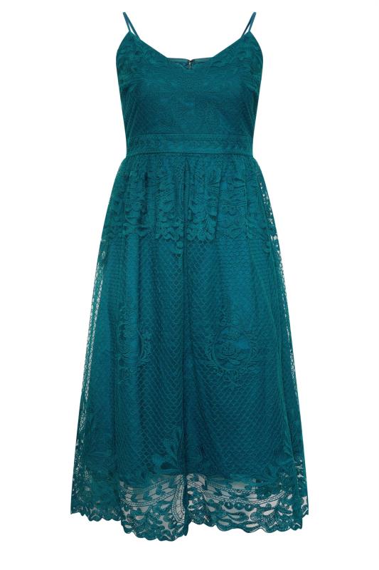 Evans Teal Blue Lace Midi Occasion Dress 5
