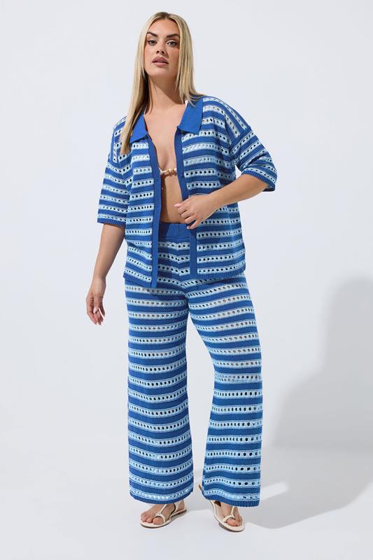 LIMITED COLLECTION Plus Size Blue Stripe Knitted Trousers | Yours Clothing 4