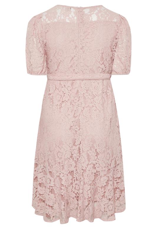 YOURS LONDON Plus Size Curve Light Pink Floral Lace Skater Dress | Yours Clothing  7