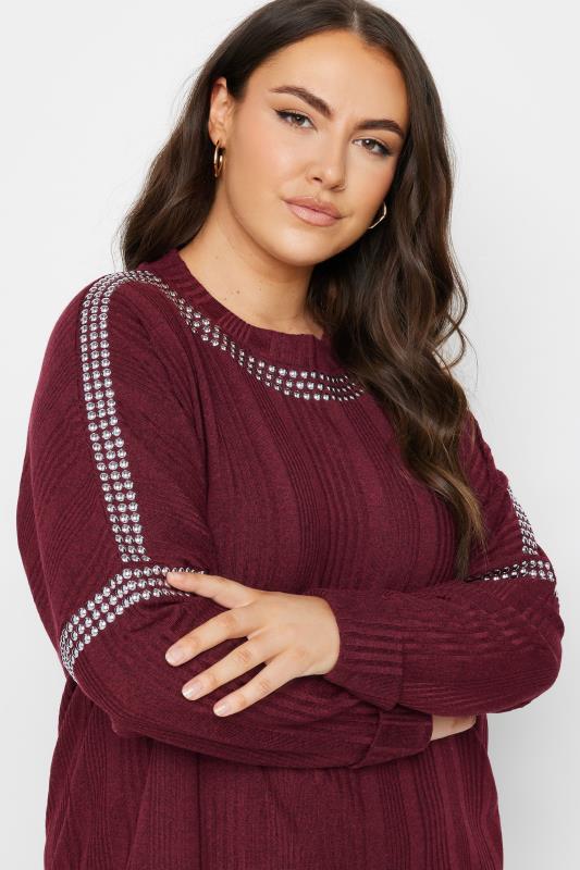 YOURS Plus Size Red Stud Neckline Embellished Jumper | Yours Clothing 1