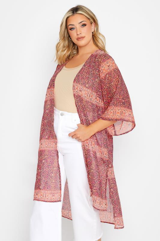 Plus Size  YOURS Curve Orange Mixed Floral Print Kimono