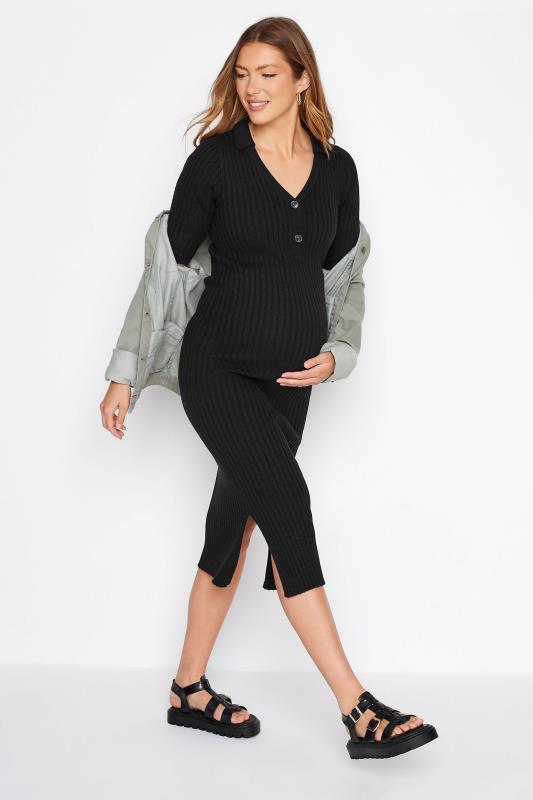 LTS Tall Maternity Black Knitted Midaxi Dress 2