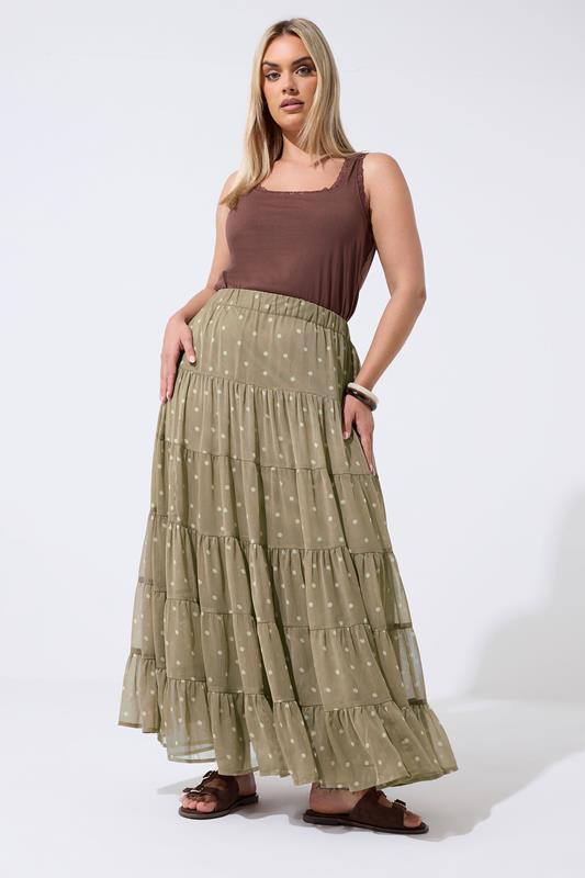  LIMITED COLLECTION Curve Natural Brown Polka Dot Chiffon Skirt