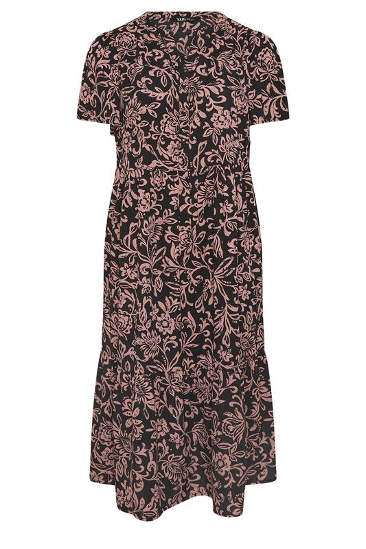 YOURS Plus Size Black Abstract Floral Placket Dress | Yours Clothing 5