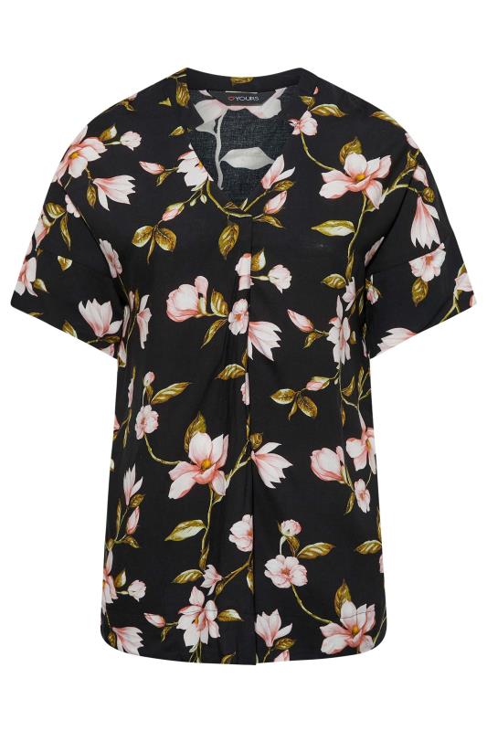 Plus Size Black Floral Print V-Neck Shirt | Yours Clothing  6