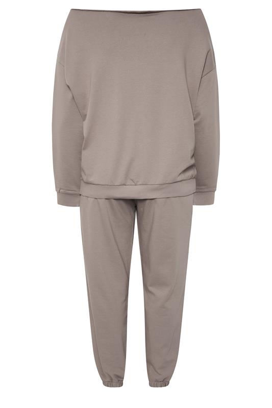 YOURS Plus Size Brown 'Voyage' Off-Shoulder Sweatshirt & Jogger Set | Yours Clothing 2