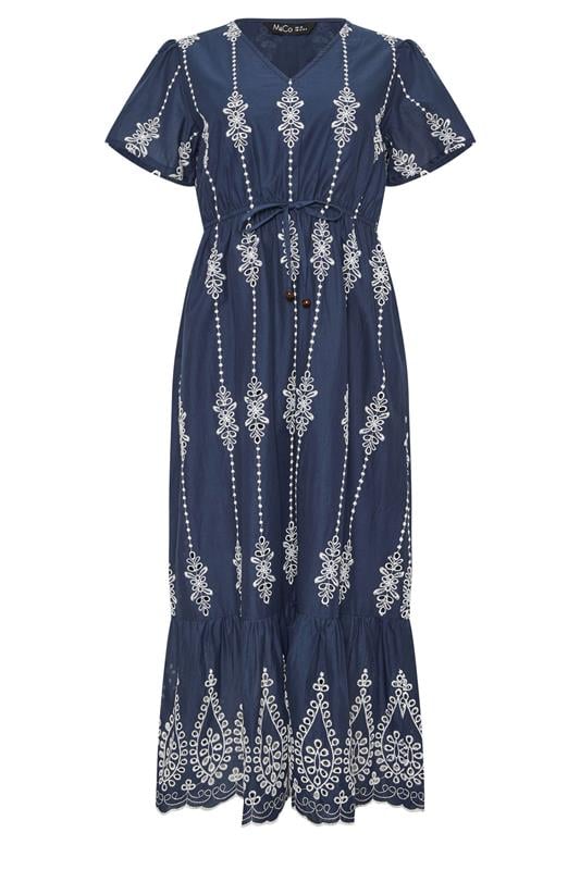M&Co Navy Blue Broderie Tie Waist Cotton Dress | M&Co 6
