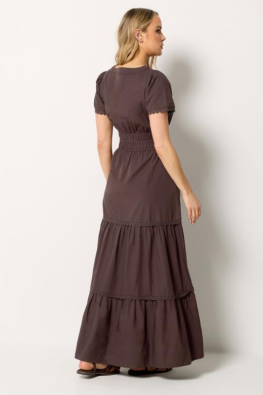 LTS Tall Women's Brown Lace Trim Cotton Tiered Maxi Dress | Long Tall Sally 4