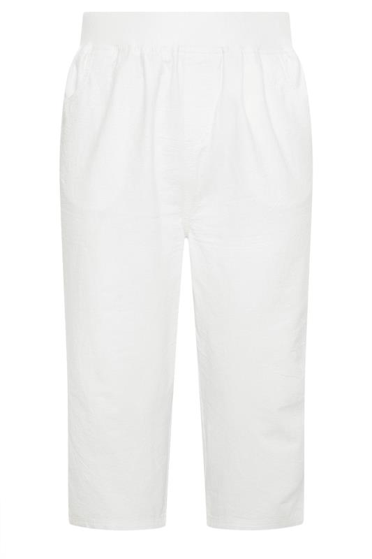 YOURS Plus Size White Elasticated Cool Cotton Cropped Trousers | Yours Clothing 5