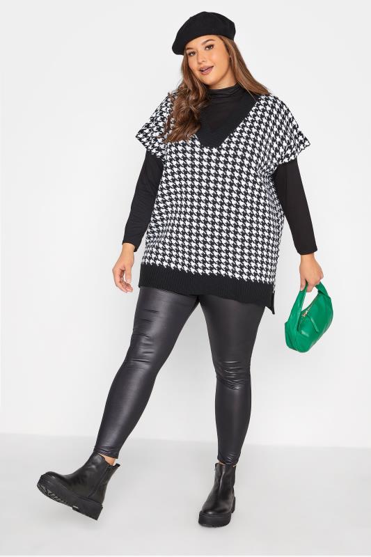 Plus Size Curve Black Dogtooth Check Jacquard Knitted Vest Top | Yours Clothing 2