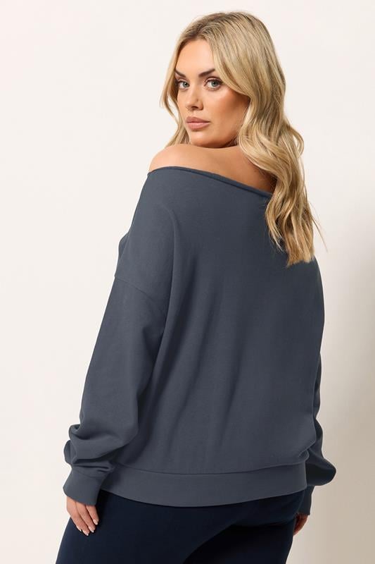 YOURS Plus Size Navy Blue Off Shoulder Sweatshirt | Yours Clothing 2
