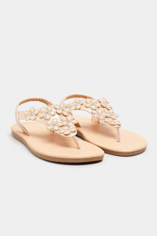 Rose Gold Diamante Flower Sandals In Extra Wide EEE Fit_A.jpg