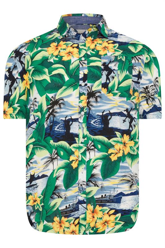 BLEND Big & Tall Yellow & Blue Beach Print Short Sleeve Shirt | BadRhino 3