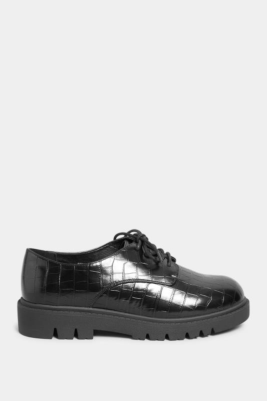 Black Croc Lace Up Loafers In Extra Wide EEE Fit | Yours Clothing 3