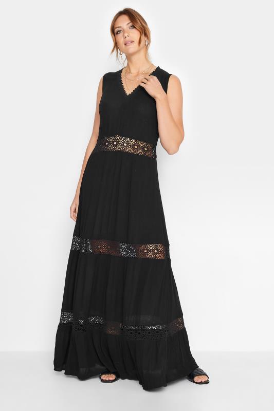  LTS Tall Black Crochet Trim Maxi Dress