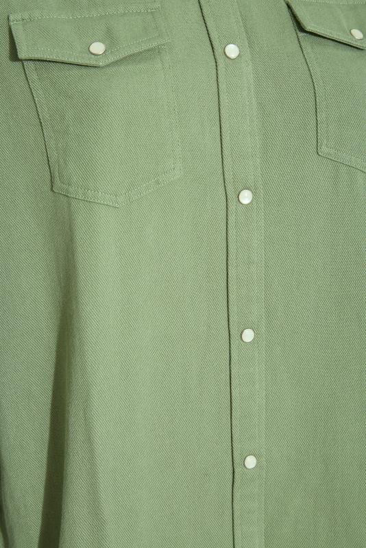 Curve Khaki Green Distressed Denim Shirt 5
