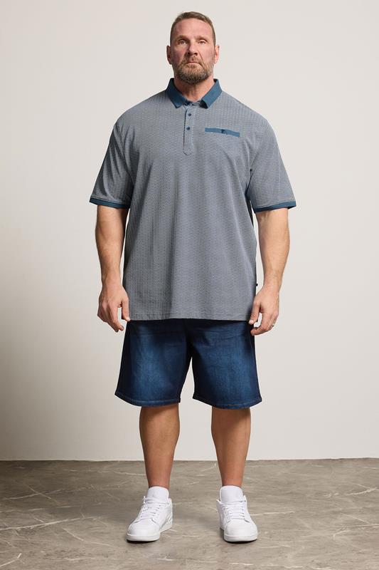 KAM Big & Tall Navy Blue Geometric Print Polo Shirt | BadRhino 1