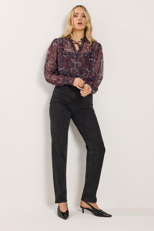 LTS Tall Dark Red Paisley Frill Neck Blouse | Long Tall Sally 6