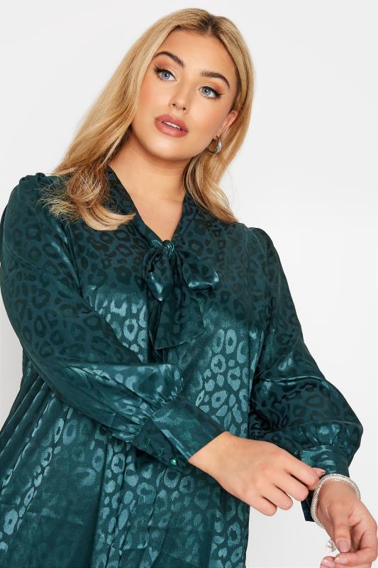 Plus Size YOURS LONDON Teal Green Animal Print Bow Blouse | Yours Clothing 4
