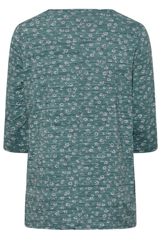 Plus Size Green Floral Stripe Pleat Front Top | Yours Clothing 6