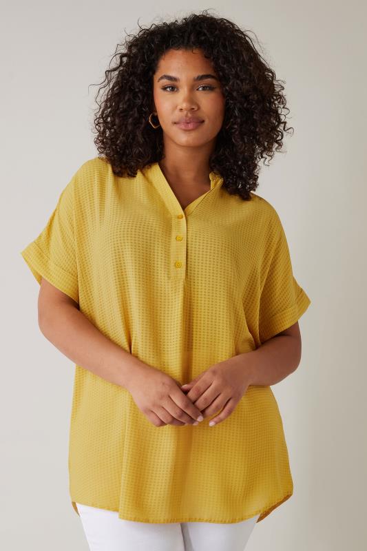  Tallas Grandes EVANS Curve Mustard Yellow Woven Check Blouse