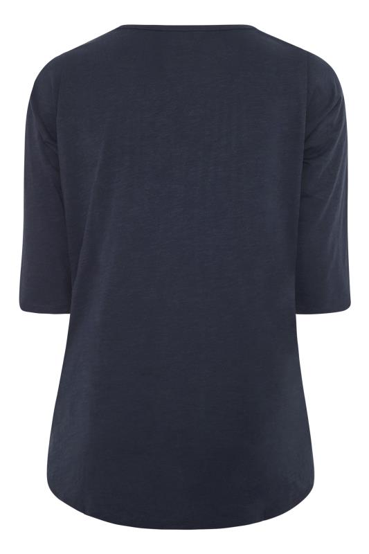 YOURS FOR GOOD Curve Navy Blue Pintuck Henley T-Shirt 6