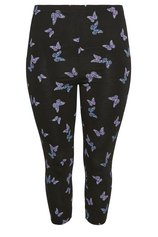 YOURS Plus Size Black Butterfly Print Cropped Leggings | Yours Clothing 4