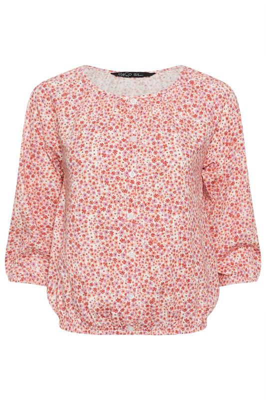M&Co Petite Pink Floral Button Down Cotton Blouse | M&Co  5
