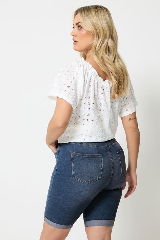 YOURS Plus Size Mid Blue Turn Up Denim Shorts | Yours Clothing 2