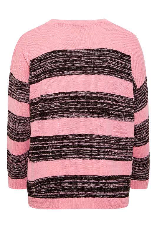 Plus Size Pink Distressed Stripe Oversized Jumper | Yours Clothing 7