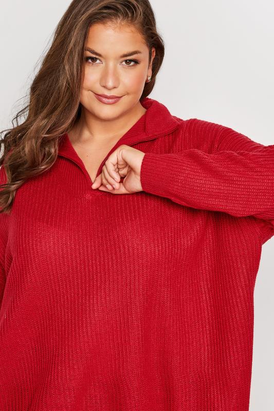 Plus Size Red Zip Neck Jumper | Yours Clothing 5