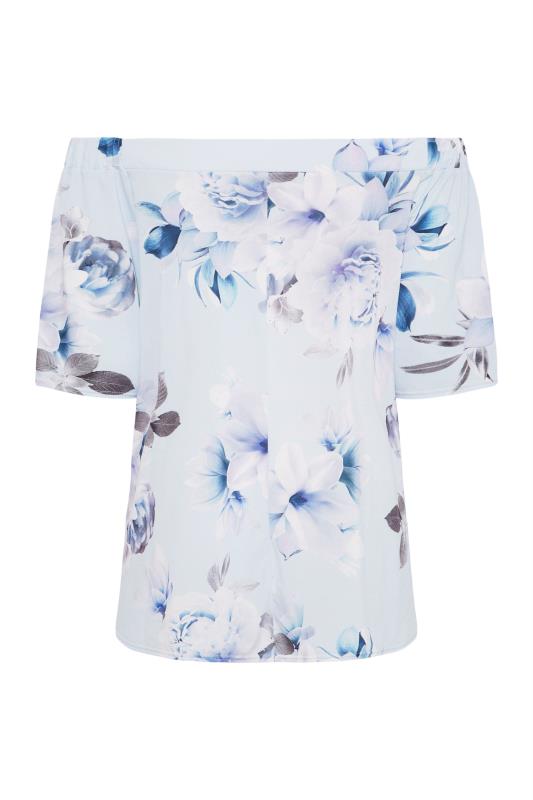 YOURS LONDON Plus Size Blue Floral Print Bardot Top | Yours Clothing 7