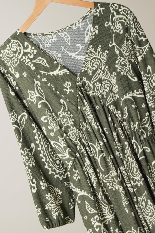 EVANS Plus Size Khaki Green Paisley Print Crepe Midi Dress | Evans 6