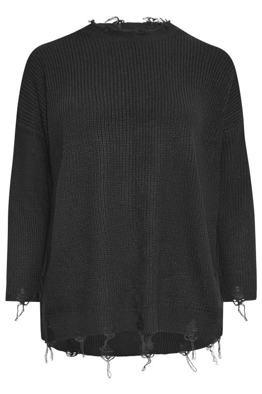 YOURS Plus Size Black Distressed Knitted Jumper | Yours Clothing 5