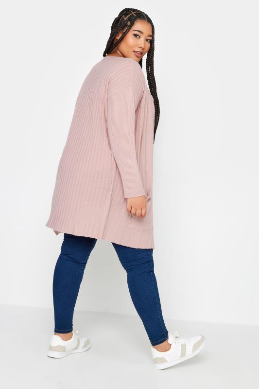 YOURS Curve Plus Size Pink Soft Touch Ribbed Cardigan | Yours Clothing  4