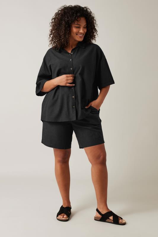 EVANS Plus Size Black Linen Shirt  | Yours Clothing 1