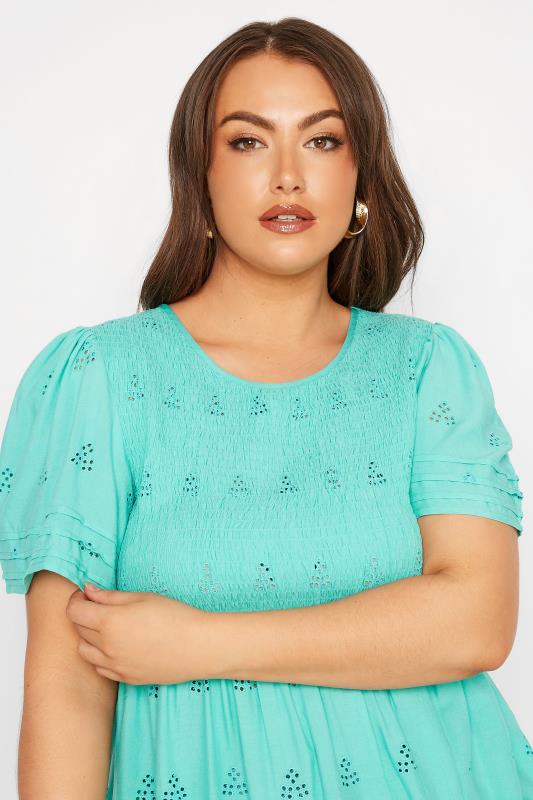 LIMITED COLLECTION Curve Blue Embroidered Shirred Top_D.jpg