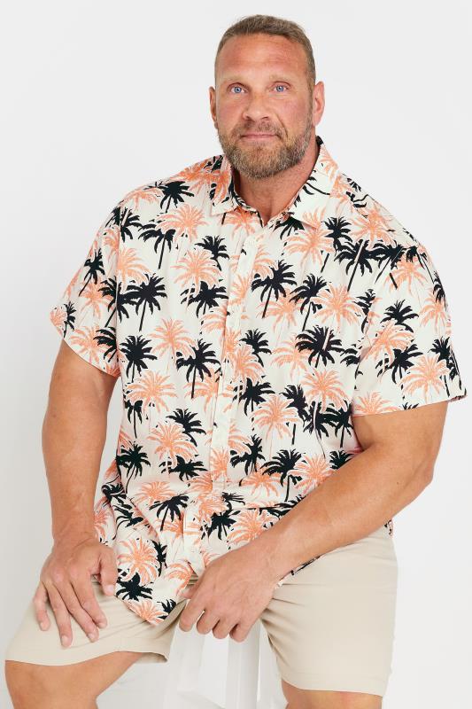 JACK & JONES Big & Tall Pink & White Palm Print Shirt | BadRhino 1