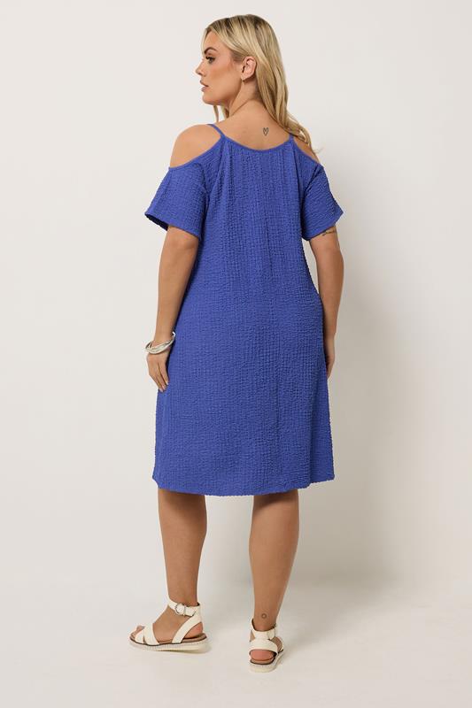YOURS Curve Blue Texture Cold Shoulder Dress  2