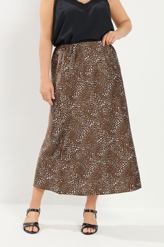  YOURS Curve chocoladebruine satijnen rok met hertenprint