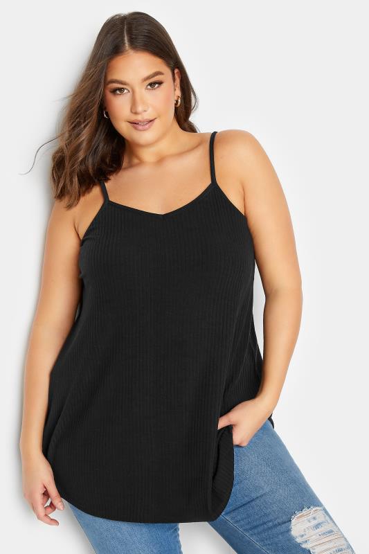Plus Size  YOURS Curve Black Ribbed Swing Cami Vest Top