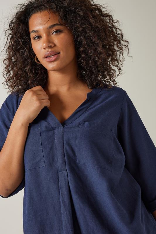 EVANS Plus Size Navy Blue Linen Utility Top | Evans  4