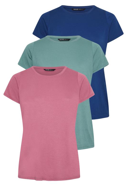 YOURS 3 PACK Plus Size Pink & Blue Short Sleeve T-Shirts | Yours Clothing 8