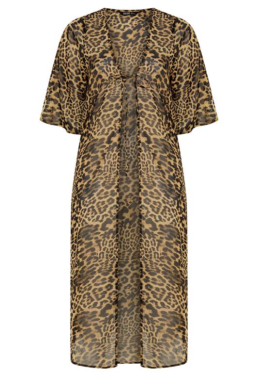 YOURS Plus Size Brown Leopard Print Midaxi Kimono | Yours Clothing 5