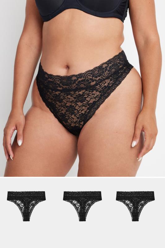 Plus Size  YOURS Curve 3 PACK Black Lace High Waisted Thongs